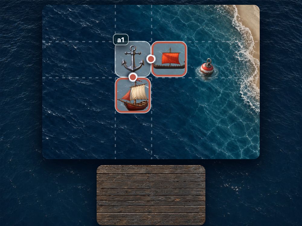 Two elements attached to different sides of the same anchor