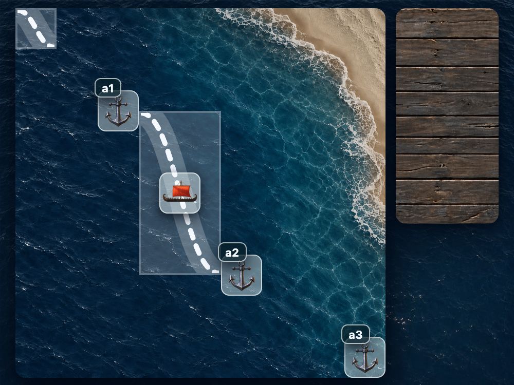 A second, unattached connector block, with the ship still on the first route