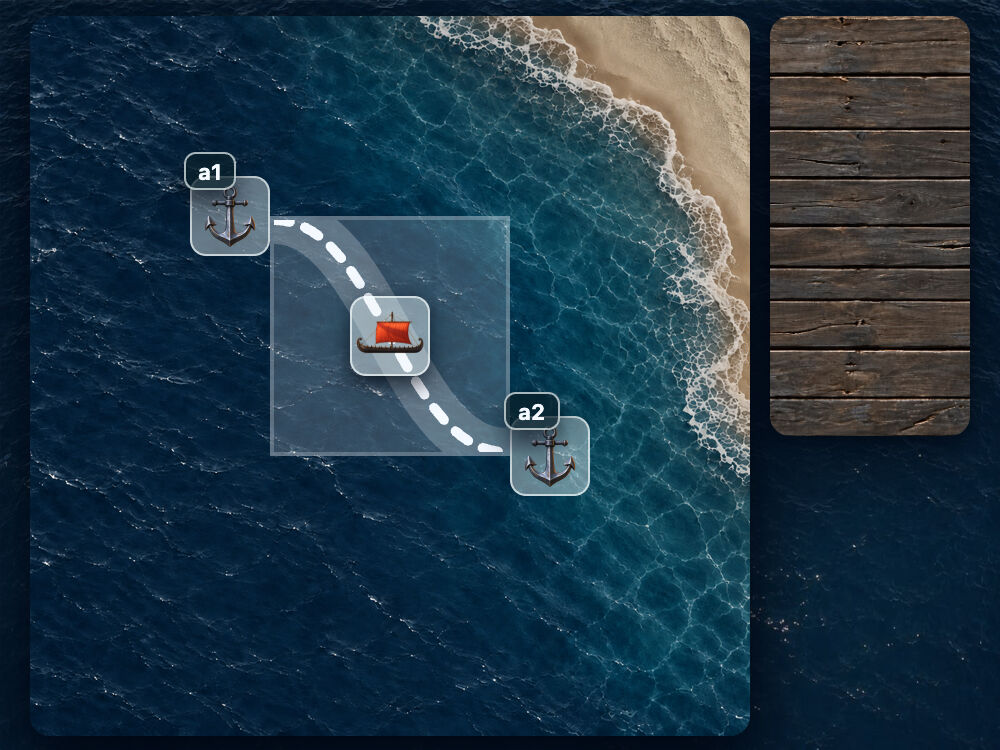 Move the first anchor. The ship stays in the route’s center.