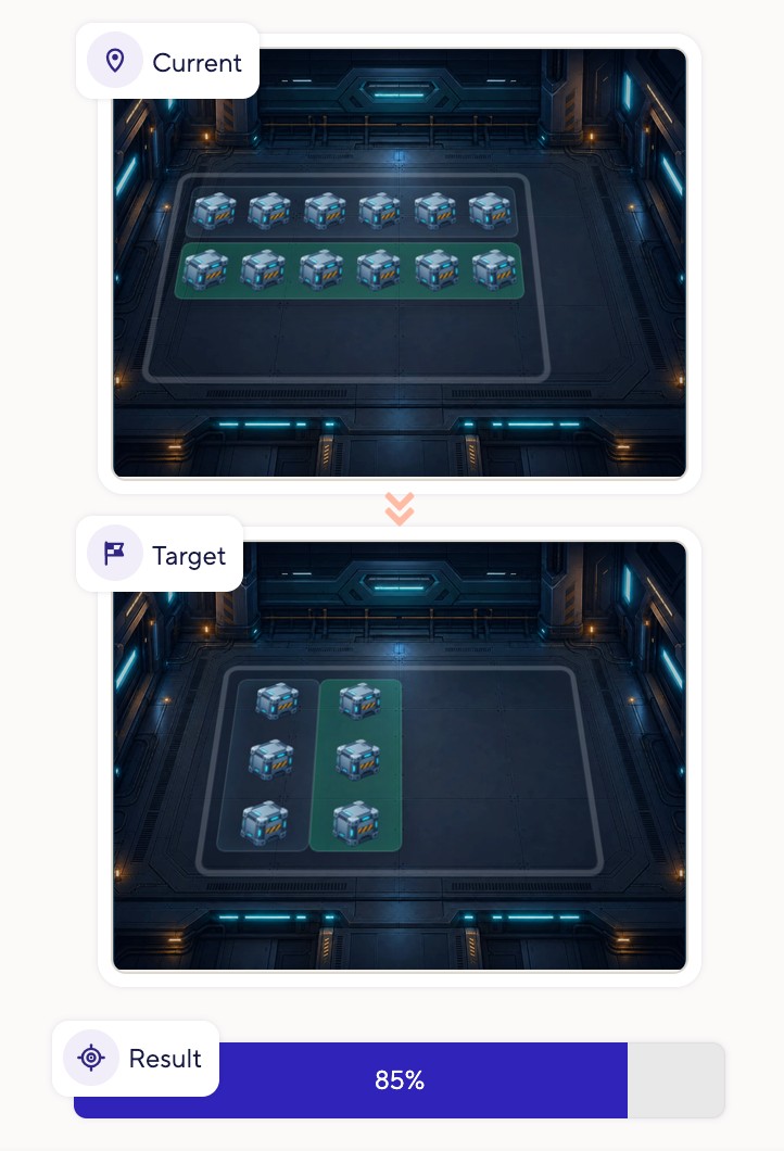 Flexbox challenge: compare the current layout with the target and check your result.